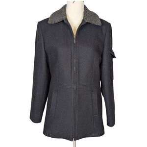 Mario De Pinto MDP Wool Blend Over Coat Sherpa Collar Black Medium